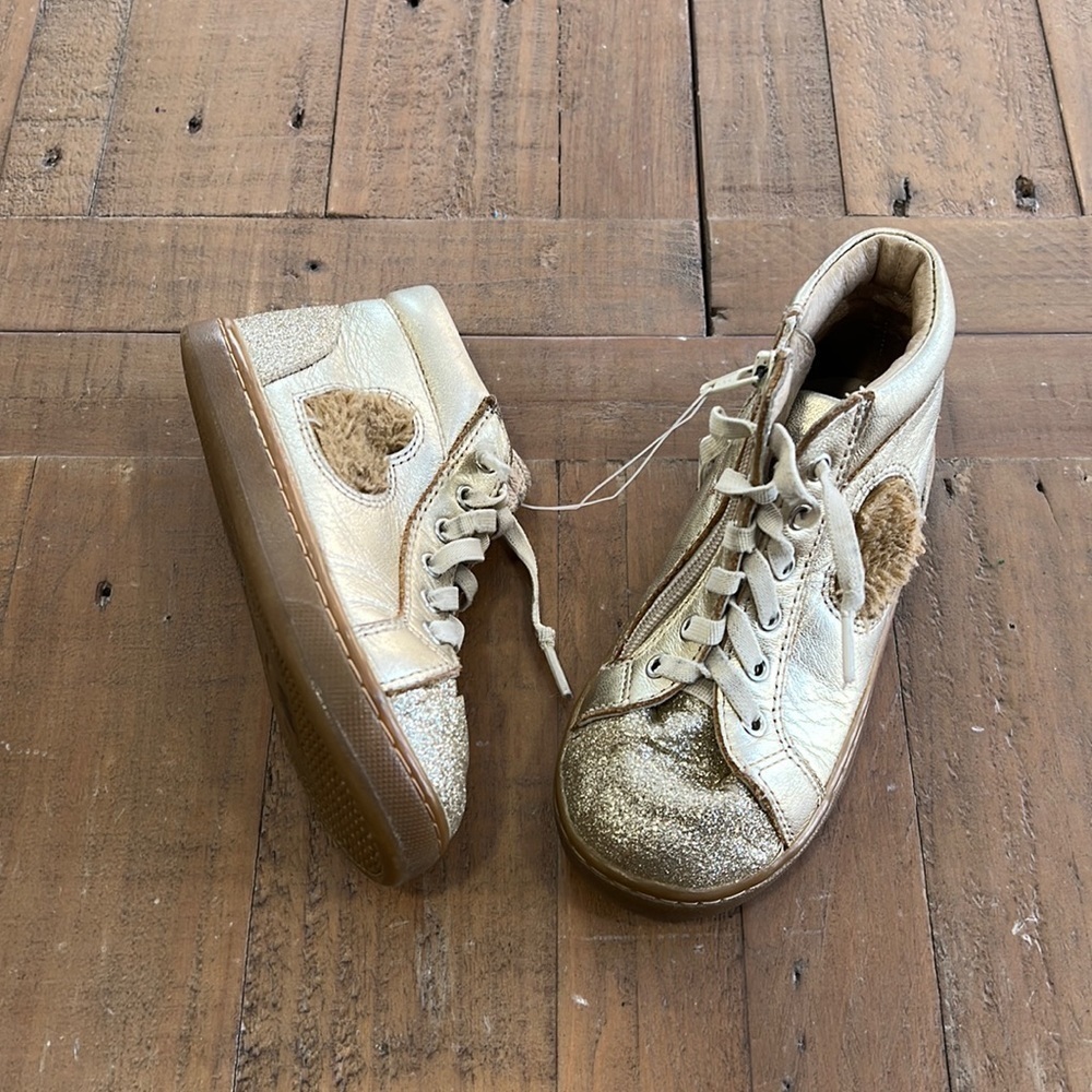 Old soles gold metallic faux fur Hi top sneakers
